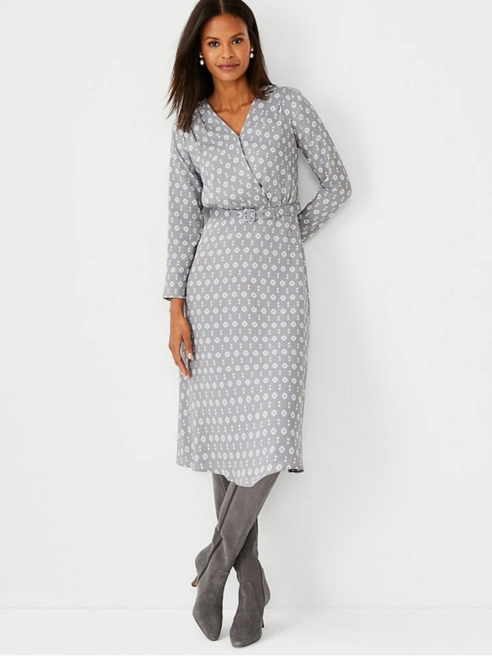 NWT Gray mystic floral flare belted midi dress 12